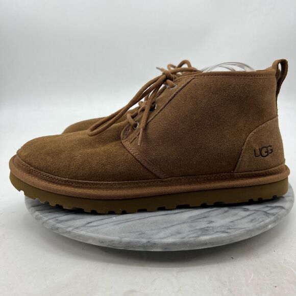 UGG Neumel Chukka Boots Mens 13 Chestnut Suede Wool Lined Lace Up Winter Shoe - Picture 4 of 12